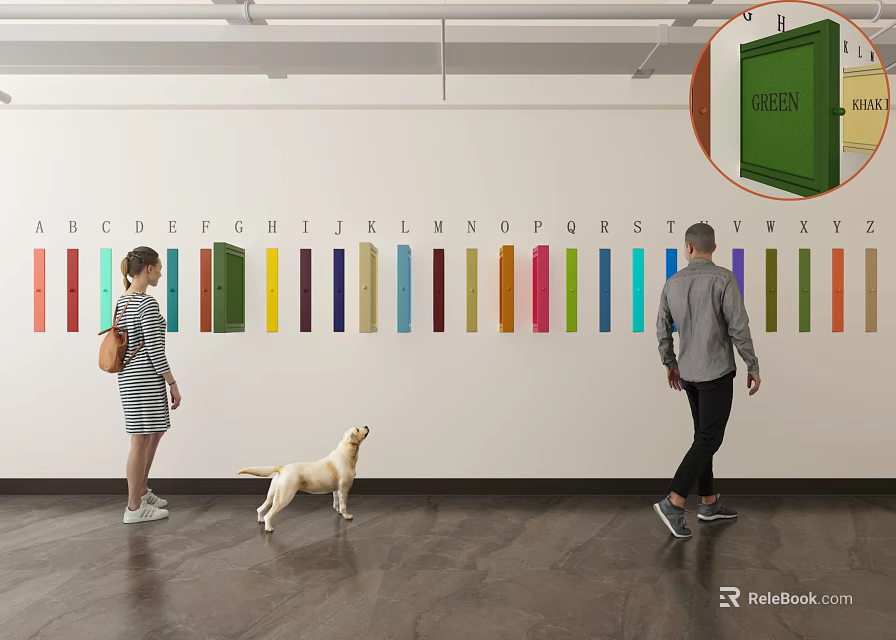 Colorful A to Z Alphabet Letters Wall Display With People And Dog 3d model 