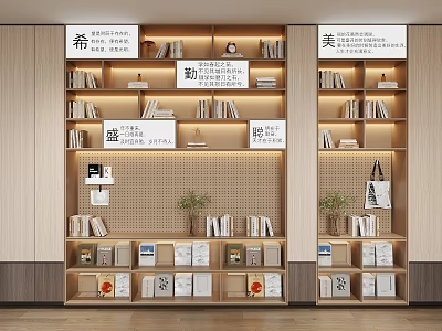 Elegant Modern Display Cabinet With Bookshelves Books Decorations Plants And Lighting 3d model