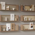 Stylish Wooden Shelves With Decorative Books Vases And Woven Accents