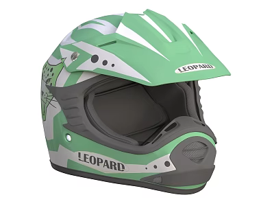 Green and White Leopard Sports Helmet with Modern Design and Protective Visor 3d model
