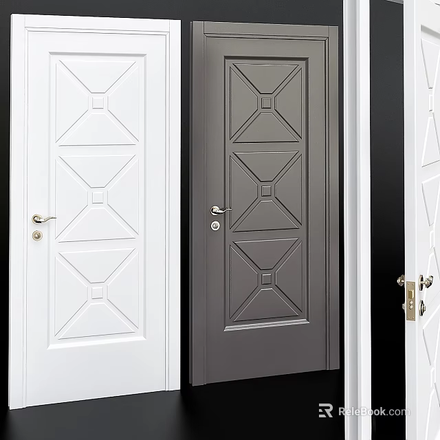 Modern Hinged Doors With White Gray Panels And Geometric Patterns 3d model 