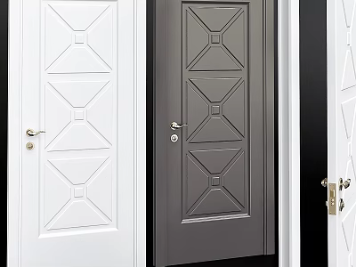 Modern Hinged Doors With White Gray Panels And Geometric Patterns 3d model