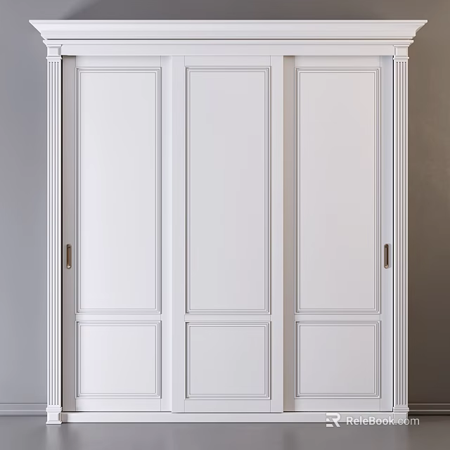 White 3 Door Chest of Drawers with Golden Handles and Sleek Modern Design 3d model 