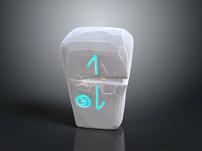 White Cracked Stone Sarcophagus With Blue Glowing Number One And Eye Symbols 3d model