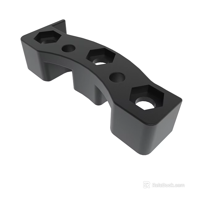 Black Metal Mechanical Bracket With Hexagonal Holes And Circular Openings 3d model 