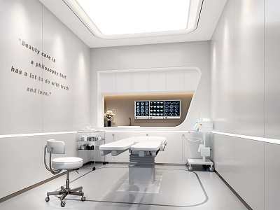 Modern Hospital Clinic Interior With Examination Table Medical Equipment and White Walls 3d model
