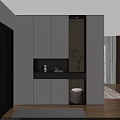 Modern White and Gray Shoe Cabinet with Storage Shelf Decorative Items and Shoe Stool