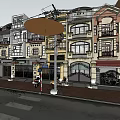 Row of Terraced Townhouses with Colorful Facades Balconies and Urban Street View