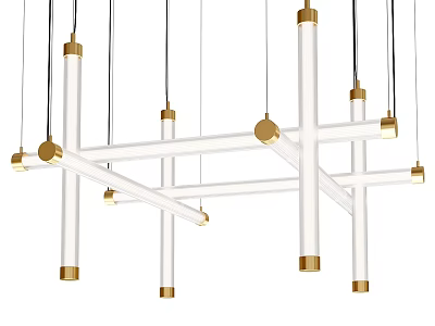 Modern Contemporary Chandelier with White Tubes Gold Accents and Crossed Structure 3d model