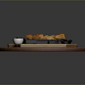 Crispy Fried Dumplings Served On Black Iron Plate With Dipping Sauce And Dill