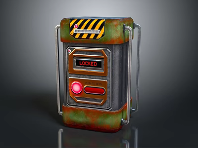 Metal Locker With Striped Warning Sign Red Indicator Light And Green Brown Exterior 3d model