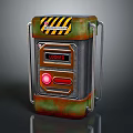 Metal Locker With Striped Warning Sign Red Indicator Light And Green Brown Exterior