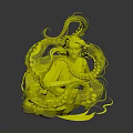 Blue Haired Human Character Crouching With Blue Purple Flowing Octopus Tentacles In White Purple Outfit