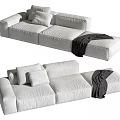 White Sectional Sofa with Plush Cushions and Stylish Throw Blanket 3d model