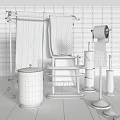 Modern Daily Washing Essentials With Soft Towels Toilet Paper And Metal Shelf