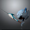 Futuristic 3D Model Mechanical Character And Narwhal Creature With Transparent Shell Long Tusk