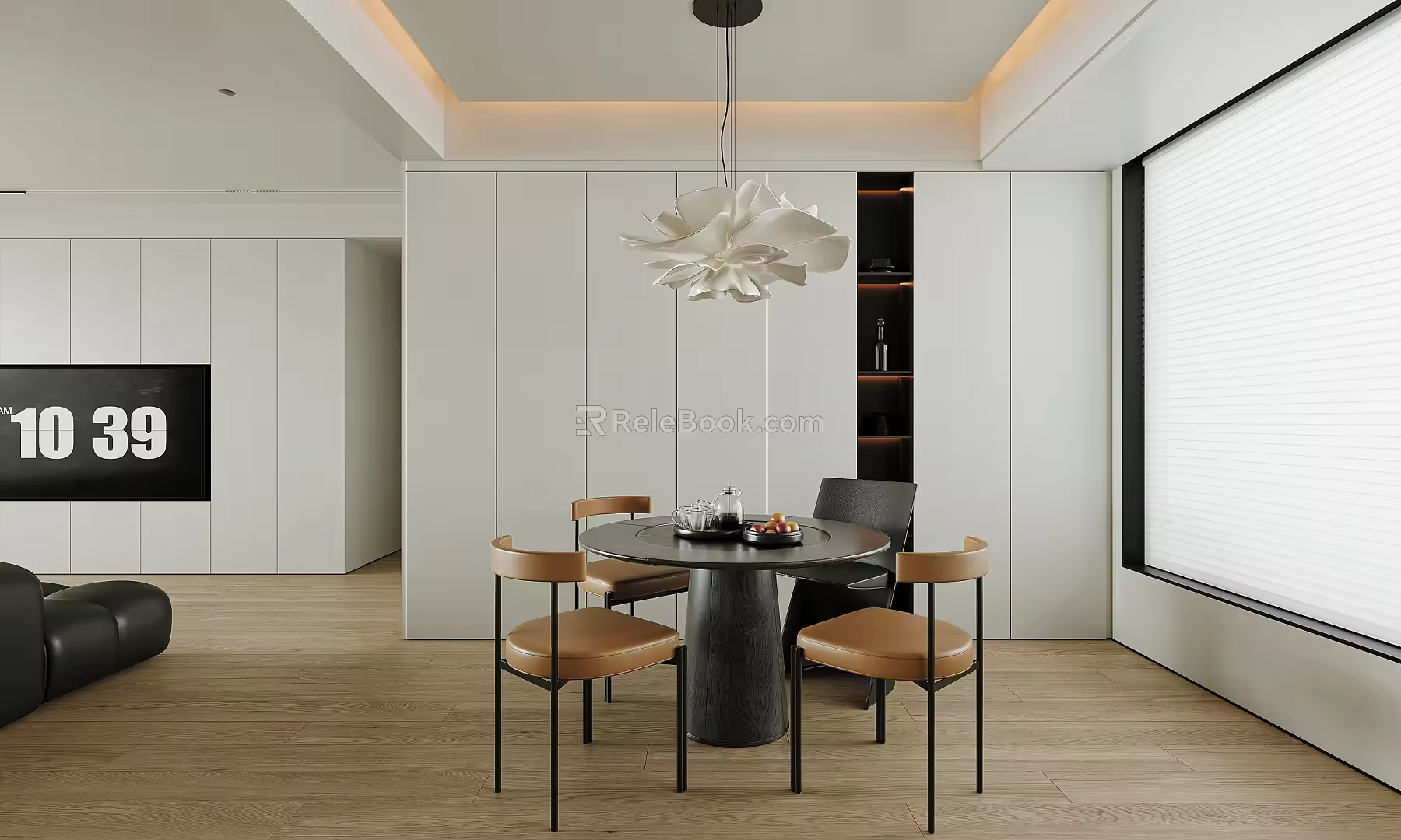Dining Room Round Dining Table and Chair Combination Chandelier 3d model