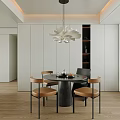 Dining Room Round Dining Table and Chair Combination Chandelier 3d model