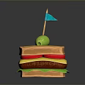 Tasty Layered Sandwich With Fresh Lettuce Tomato And Olive On Toothpick
