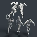 3D Rendered Male Mannequins Showcasing Various Muscular Poses Including Running Standing Flexing