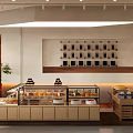 Dessert Shop Display Case Fresh Bread Pastries Wooden Elements Bright Lighting Window Seats Street View