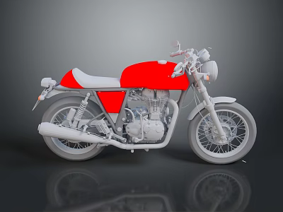 Vintage Red Motorcycle With White Seat Silver Engine Chrome Wheels Classic Design And Reflective Surface 3d model
