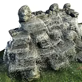 Outdoor Garden Ornaments With Decorative Stone Stacked Structures And Green Bases