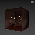Cozy Kids Room Interior With Brown Curtains Lattice Window Lantern Lights Candle And Potted Plant