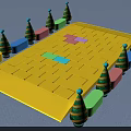 Vibrant Yellow Brick Pathway With Colorful Blocks And Decorative Pillars