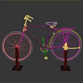 Vintage Green Bicycle Displayed On Black Stands With Gray Background