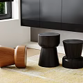 Modern Wooden Stools In Contemporary Interior With Black Cabinets And Carpet