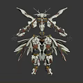 Futuristic Mech Robot with White Red Gold Armor and Complex Mechanical Wings Design