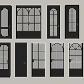 Black Finish Double Doors With Arched Glass Panels And Solid Wood Frames 3d model