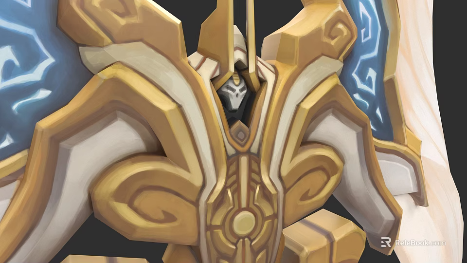 Ornate Mythical Weapon With Gold White Intricate Patterns And Blue Runes 3d model 