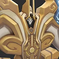 Ornate Mythical Weapon With Gold White Intricate Patterns And Blue Runes