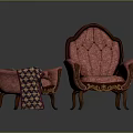 Elegant Pink Single Sofa With Wooden Carved Frame Matching Ottoman And Decorative Cushion