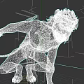 Anthropomorphic Black Character With Red Mane Holding Glowing Blue Staff In Crouching Pose