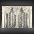 Elegant Ivory Patterned Curtains With Pleated Top Tassels And Lace Window Treatment