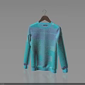 Casual Blue Round Neck Long Sleeve Sweater With Geometric Patchwork On Hanger 3d model