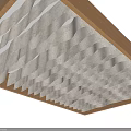 Modern Ceiling Design Featuring Wavy White Textures And Wooden Border Accent Details