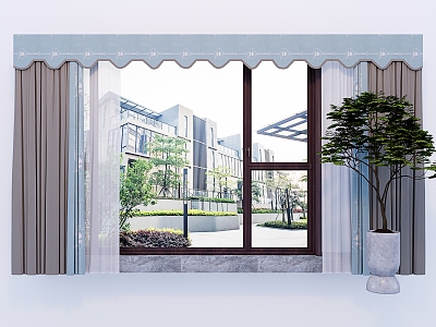 Chinese Curtain Window Green Plant Combination 3d model