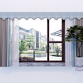 Chinese Curtain Window Green Plant Combination 3d model