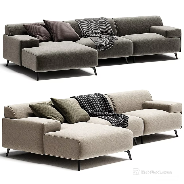 Elegant Modern Sectional Sofa With Decorative Pillows And Soft Throw Blanket 3d model