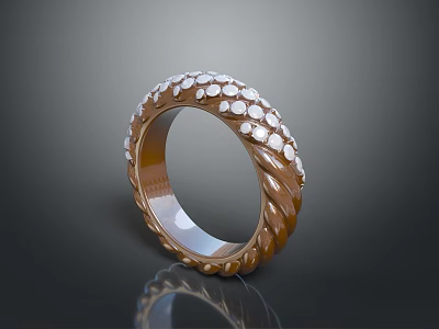 Elegant Brown Metal Ring With Twisted Design And White Gemstone Decorations 3d model