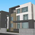 Modern Semi Detached Villa Exterior With Glass Windows White Dark Gray Facade Lawn Driveway