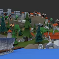 European Style Architecture Featuring Medieval Castle Red Roof Houses Windmill And Green Trees
