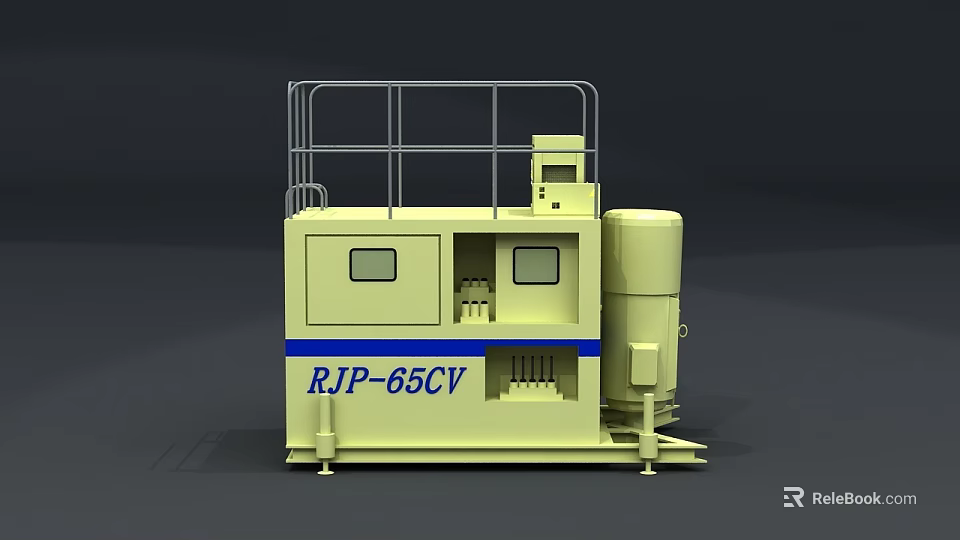 RJP-65CV Yellow Industrial Equipment Featuring Blue Stripe Control Panel And Top Rail 3d model 