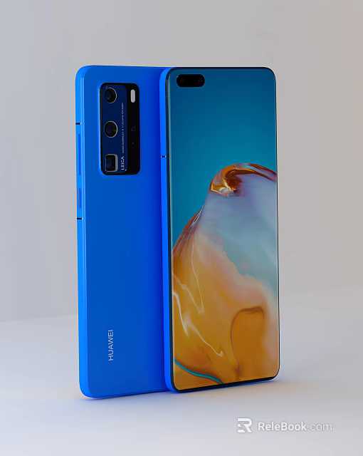 Blue Huawei Smartphone Design Featuring Rear Camera Module And Display Screen 3d model 