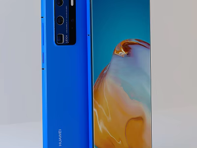 Blue Huawei Smartphone Design Featuring Rear Camera Module And Display Screen 3d model