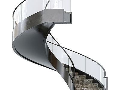 modern revolving staircase glass handrail arc staircase 3d model